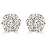1.80 ct Round Cut Diamond Cluster Earrings In 14 kt Yellow Gold