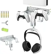 MEQI PS5 Wall Mount Kit Accessories with Heat Dissipation Holes, Metal Wall Hanging Stand with Controller Holder & Headphone Hanger & Remote Control Bracket for Playstation 5 / PS 5 Slim/PS5 Pro