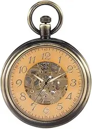 [Kirposh] Alloy Case Mechanical Pocket Watch Automatic Skeleton Watches for Men Women Pendant Fob Chain Clock