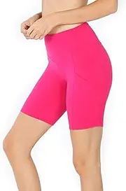 [Joy's Choice] Womens Brushed Microfiber High Waist Ultra Soft Biker Compression Shorts with Side Pockets Yoga Running Exercise
