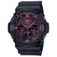 【CASIO 卡西歐】G-SHOCK 太陽能充電大膽黑火焰紅雙顯錶(GAS-100BNR-1A 防水200米)