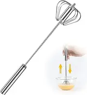 Kruggo Stainless Steel Semi-Automatic Whisk, 2024 New Stainless Steel Egg Whisk Hand Push Rotary Whisk Blender, Hand Push Mixer Stirrer Tool for Cooking Kitchen Home Egg Milk (10in), JBJ013