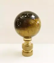 LAMP FINIAL-NATURAL TIGER EYE QUARTZ CRYSTAL SPHERE-BRASS BASE (1 PC.)