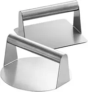 Amosfun 2pcs Stainless Steel Burger Press, Square Round Griddle Hamburger Press, Grill Press BBQ Supply for Flat Top Griddle Teppanyaki
