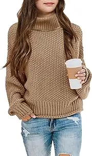 [MURMUREY] Girls Turtleneck Sweaters Kids Long Sleeve Knit Cute Pullover Top Winter 2023 Chunky Jumper 5-14Y