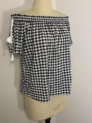 NWT Ann Taylor LOFT Black White Checker Short Sleeve Top Womens Size XS