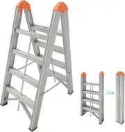 Aluminum Ladder, Foldable Twin Front Ladder, Collapsible a Frame 4-Step Ladder,