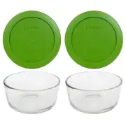 Pyrex 7200 2-Cup Glass Food Storage Bowl w/ 7200-PC Lawn Green Lid (2-Pack)
