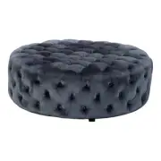 American Home Classic Jasper 16" Small Round Velvet Ottoman in Silver