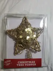 Christmas Tree Topper Gold Treetop Star Sequins Grapevine Glitter Holiday Style
