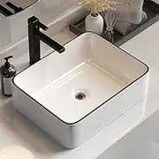Cefito Bathroom Basin Vanity Sink, Ceramic Hand Wash Basins Vessel Sinks Above Counter Top Tools Kitchen Home Improvement, Rectangle Shape High Gloss Finish Scratch-Resistant White
