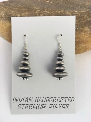 Native American Sterling Silver Bead Earrings 1.5" 8861