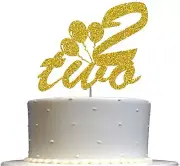 2nd Birthday Cake Topper Gold Glitter, Number Two Children Birthday Party Decora