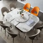 餐桌 意式巖板可伸縮餐桌飯桌極簡小戶型家用正方形帶轉盤折疊餐桌