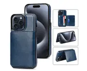 IPhone 15 Pro Max Wallet Case With Card Holder,Pu Leather RFID Blocking Shockproof Phone Case-Blue