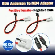 2x 60CM FOR MC4 CONNECTOR TO 50AMP ANDERSON PLUG SOLAR CABLE ADAPTOR WIRING LEAD