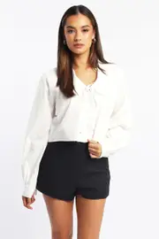 White Shirt Long Sleeve Peter Pan Collar Button Up - Size 12M, Women's Shirt