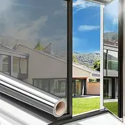 Arthome One Way Window Film Daytime Privacy Window Tint for Home UV Blocking Mirror Film Non-Adhesive Static Cling Heat Control Reflective Glass Film for Home and Office, Silver(45x200cm