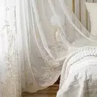 European Gold Thread Embroidery Lace White Tulle Sheer Curtain Living Room Room