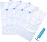 HEALSOPTHY 4pcs Vacuum Compression Bags with Air Pump Transparent Sealed Storage for Clothes Quilts and Bedding Space Saver Organizer for Travel and Home Use