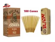 ZIG ZAG unbleached KING size pre rolled cone+RAW king size metal caddy box