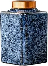 Kitchen Container Loose Leaf Tea Flower Tea Canister Ceramic Small Tea Warehouse Metal Spiral Sealing Canister Square Vintage Small Tea Canisters For Loose Tea(Blue)