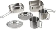 TOKIDNY Outdoor Camping Cookware 6pc Stainless Steel Picnic Set Folding Handle Easy to Clean for Hiking BBQ and Outdoor Activities