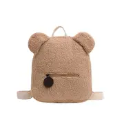 Plush Fleece Bear Eyes Backpack Women Girls Solid Color Fashion Cute Bear Ear Warm Small Lambswool Daypack Casual Streetwear