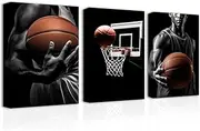CXHOSTENT Basketball Canvas Wall Art 3 Pieces Black and White Sports Poster Art Prints Painting Basketball Pictures for Sports Fans Men Boys Room Decor (A-1, 50.00 x 70.00 cms x 3PCS)