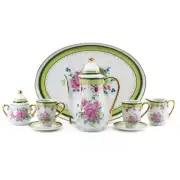 Porcelain 10 Piece Miniature Pink Rose Tea Set Teapot Creamer Sugar Cups Saucers
