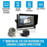 Elinz 7" Monitor HD 12V/24V Reversing CCD 2x TWO Camera 4PIN System 3AV Caravan Kit
