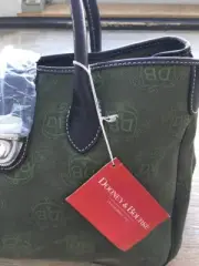 24b DOONEY & BOURKE DONEGAL GREEN MONOGRAM CANVAS LEATHER TRIM SATCHEL BAG PURSE