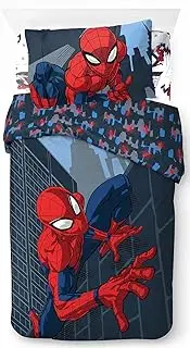 Jay Franco Marvel Spiderman City Streets 100% Cotton 3-Piece Bed Linen Set 135 x 200 cm Single Bed Size - Duvet Cover + Fitted Sheet 90 x 200 cm + Pillowcase 50 x 70 cm