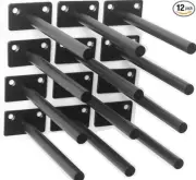 12 Pcs 6" Black Solid Steel Floating Shelf Bracket Blind Shelf Supports