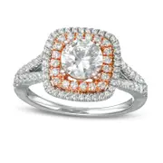 1.5 CT. T.W. Natural Diamond Double Cushion Frame Split Shank Engagement Ring in Solid 10K Two-Tone Gold