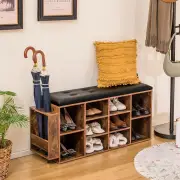 CostwayShoe Storage Bench with Adjustable Shelf & Padded Cushion-Coffee