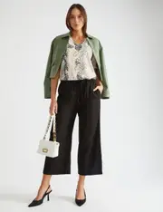 Katies Full Length Straight Leg Printed Linen Blend Pant