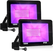 2 Pack 100W LED Black Light, Blacklight Flood Light with Plug & Switch, IP66 Waterproof Outdoor Black Light Spotlight for Dance Party Fluorescent Poster Body Paint Stage Lighting