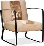 vidaXL Lounge Chair - Industrial Design - Genuine Goatskin/Canvas Material - Comfortable Foam-Padded Seat and Backrest - Colour: Brown, White, Cream - Easy Assembly Required