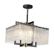 Black Chandeliers for Dining Room, 16" Square Modern Adjustable Pendant Lights