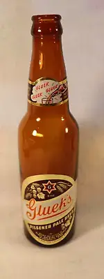 VINTAGE GLUEKS PILSNER BROWN BEER BOTTLE 12 FL OZ FOIL LABELS VERY CLEAN UNUSED