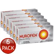6 x Nurofen Ibuprofen Caplets Body Pain Relief Headache Migraine 200Mg 24 Pack