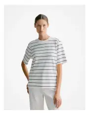 [Trenery] Cotton Modal Interlock Stripe T-shirt in White