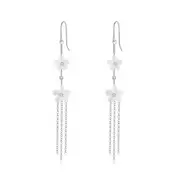 White Pure Floral Long Tassel Drop Earrings for Women Silver plating Fashion Holiday Jewelry