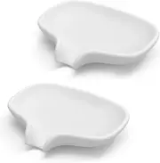 Silicone Soap Dish with Drain, Shower Soap Box, Bathroom Kitchen Sponge Soap Dish - White, 2 PCS