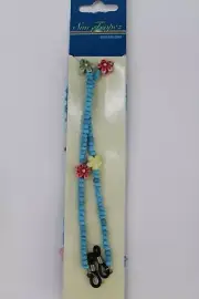 Sun Tropez Beaded Eyeglass Cord Blue Beads Colorful Flowers Daisy Hibiscus New