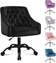ALFORDSON Velvet Office Chair Swivel Fabric Armchair Computer Desk Chair Modern Home Office Chair Height Adjustable Mid-Back Task Chair for Kids Adult Study Work, Living Room, Bedroom (Ellie Black)