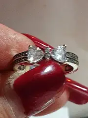Pandora Authentic Brand New Sparkling Bow Double Row Ring Featuring Trillion 7