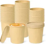 16Oz Disposable Bowls with Lids, 25 Pack Paper Soup Containers, Biodegradable Se
