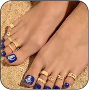 [bike8] 14K Gold Plated Adjustable Toe Rings Set for Women Vintage Love Star Open Toe Rings Set Geometry Hollow Toe Ring Summer Beach Foot Jewelry Boho Knuckle Finger Tail Rings